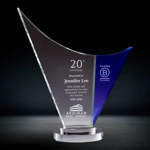 clear and blue curve crystal award