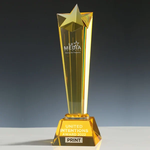 crystal golden star trophy award