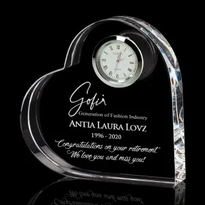crystal heart clock award