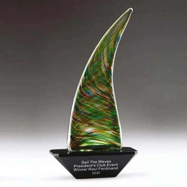 green art glass sailboat award