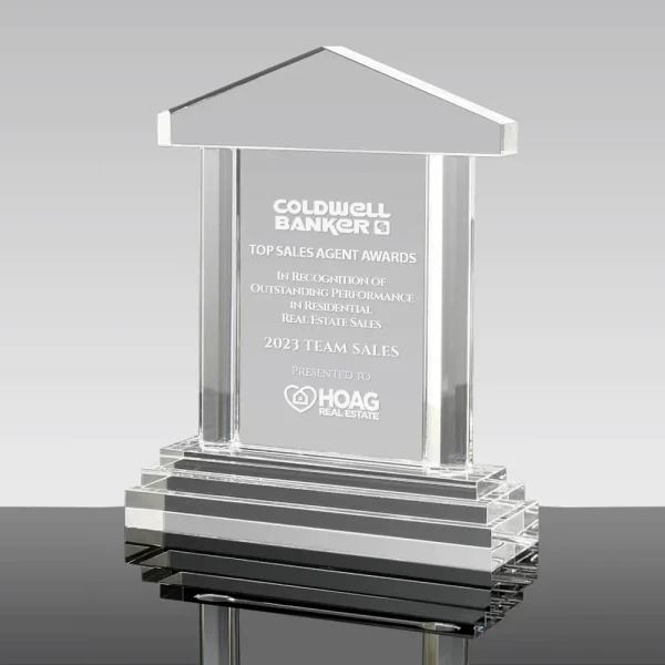 house shaped crystal plaque award