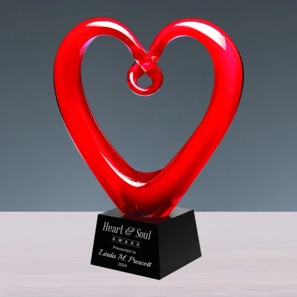 red art glass heart award