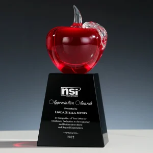 crystal red apple trophy award