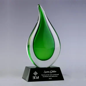 green art glass drop award