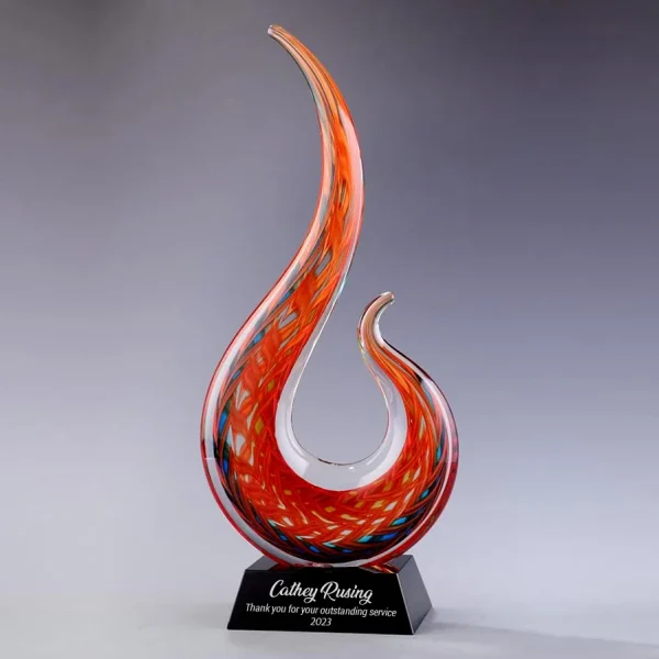 hand blown color swoop art glass award