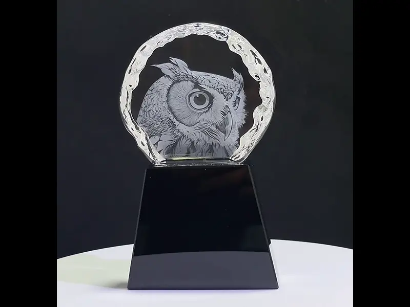 3d laser etched crystal owl trophy award