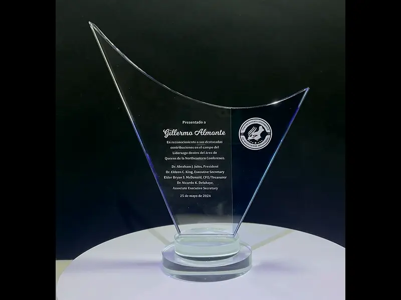 Clear and Blue Crystal Curved Award