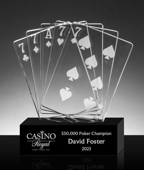 casino crystal playing cards trophy award