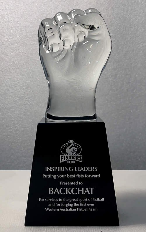optical crystal punching fist trophy award