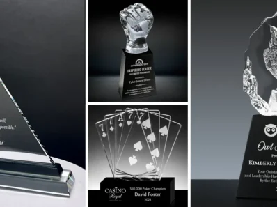 corporate crystal awards, custom crystal trophies