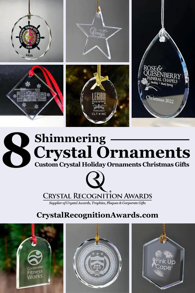 corporate crystal ornaments, custom crystal holiday ornaments