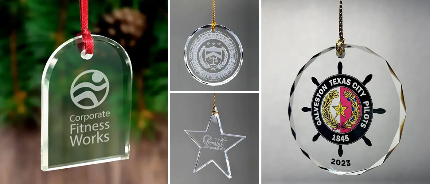 engraved crystal ornaments corporate holiday gifts