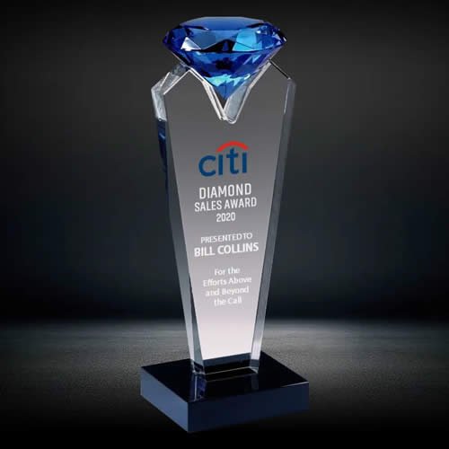 crystal blue diamond trophy award