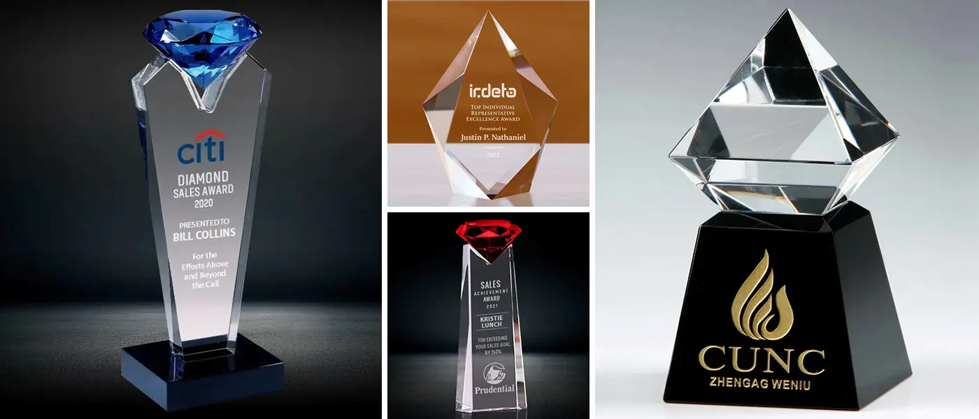 custom crystal diamond awards, crystal diamond trophies