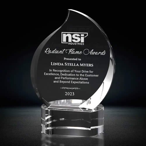 fire flame shaped crystal award