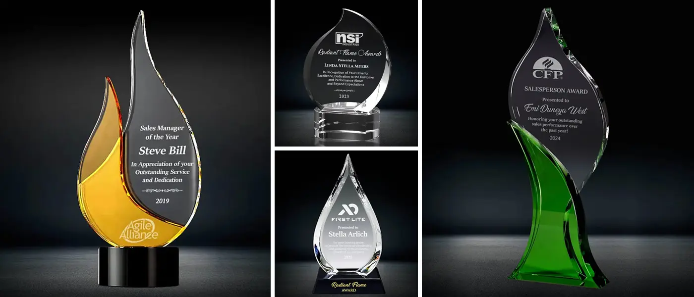 flame crystal awards, custom crystal flame trophy awards