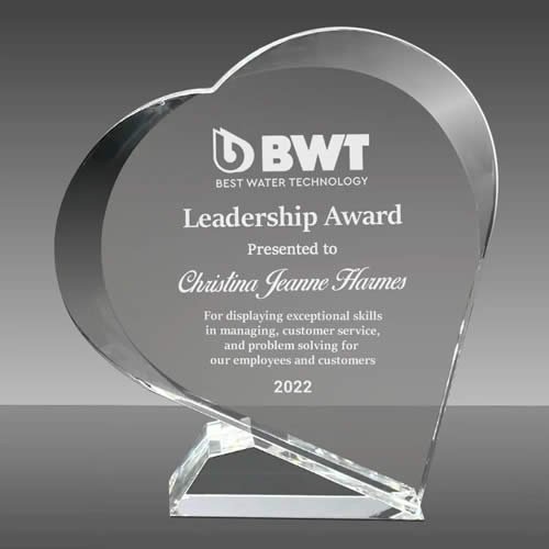crystal heart shaped award crystal heart shaped award