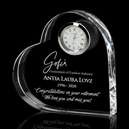 heart crystal award with clock heart crystal award with clock