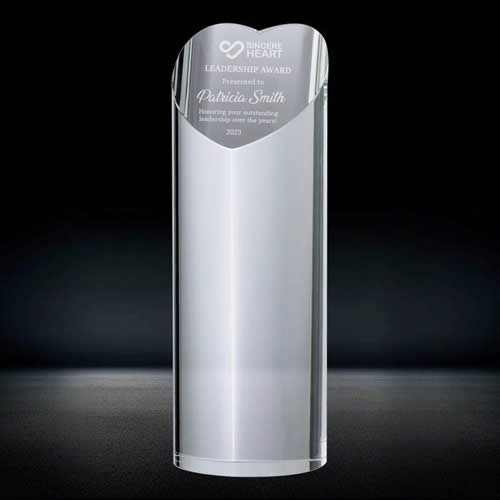 slant face crystal heart pillar award slant face crystal heart pillar award
