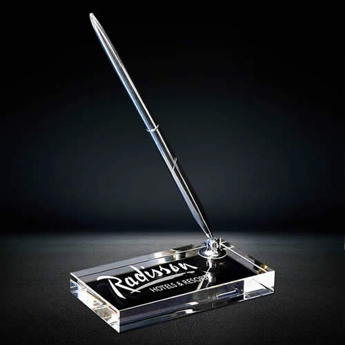 engraved crystal executive pen stand