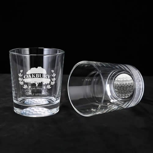 engraved crystal golf ball base whiskey glasses