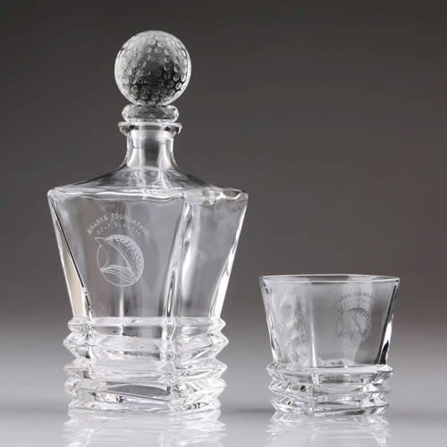 engraved crystal golf ball whiskey decanter and glasses set