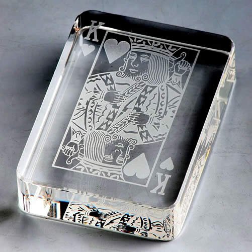 engraved crystal playing card paperweight gift