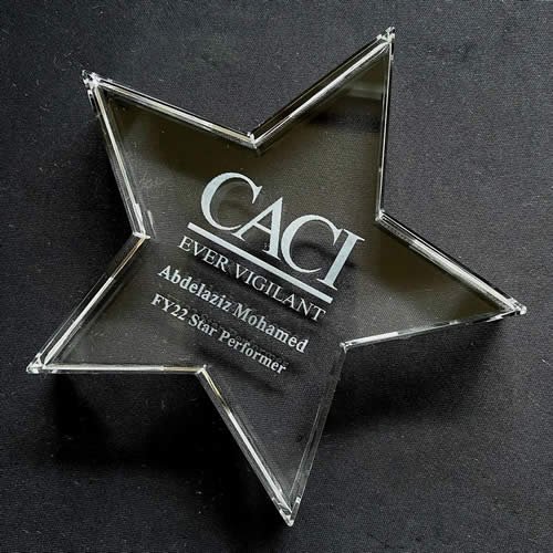 engraved crystal star paperweight
