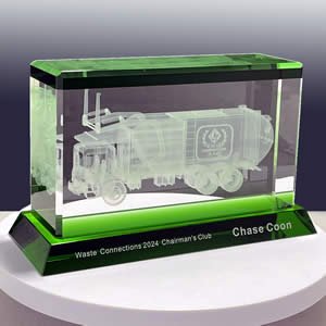 custom 3d crystal garbage truck award for waste management companies