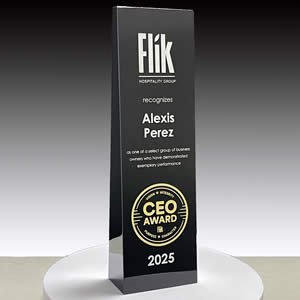 custom black crystal rectangle tower award for executive recognition
