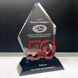 custom crystal 50 year anniversary award for milestone achievement