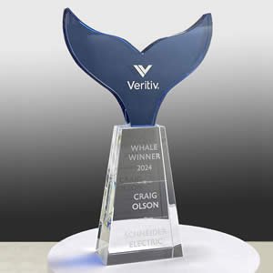 custom crystal blue whale tail award for maritime industry excellence