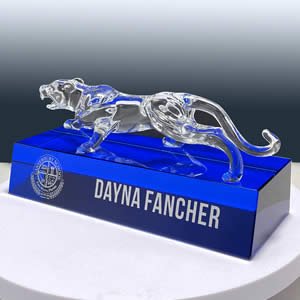 custom crystal cougar figurine award for education excellence